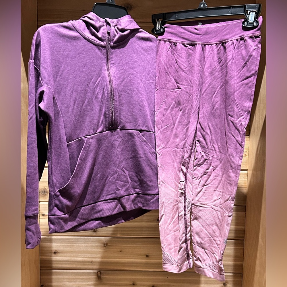 All in motion 3 piece Ombré purple - pink hoodie, shirt, and leggings set